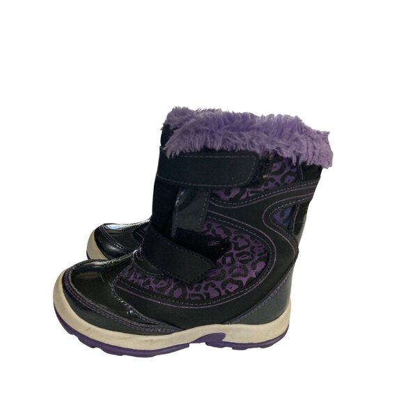 Rugged outback Girls Size 9 Black Purple Leopard Faux Fur-Lined Winter Boots - Picture 2 of 7